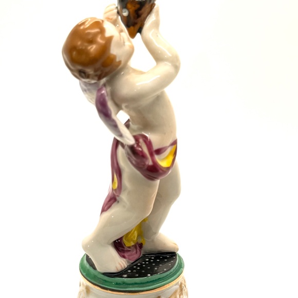 Vintage Occupied Japan Porcelain Cherub Angel Blowing Conch Shell Horn - Picture 3 of 7